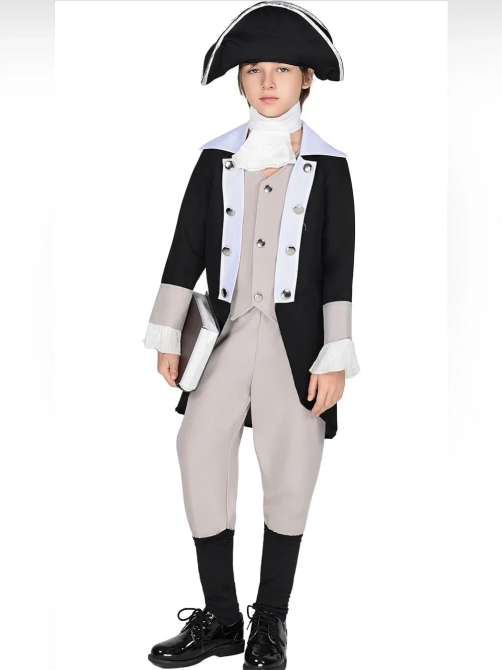 Boys George Washington Costume Kids Founding Father Colonial Jacket Boot Covers